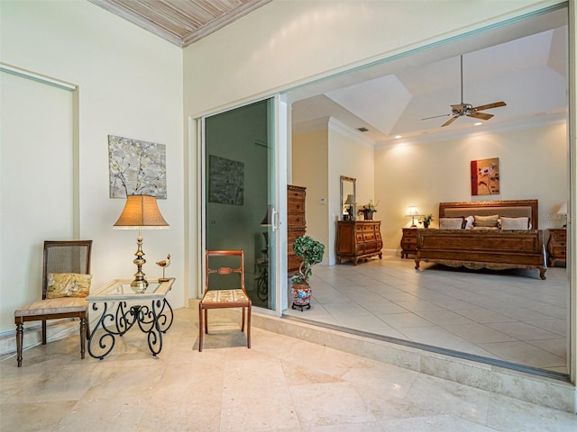 2266 12th St, Vero Beach, FL 32960 - interior space featuring a ceiling fan, a towering ceiling, and ornamental molding