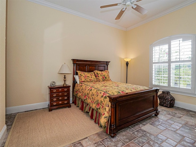 2266 12th St, Vero Beach, FL 32960 - bedroom with ceiling fan, baseboards, crown molding, and stone finish floor