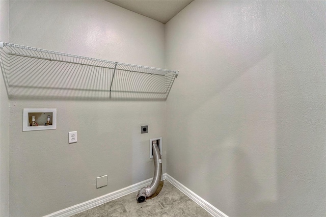 439 Sarah Nicole Way, New Smyrna Beach, FL 32168 - clothes washing area featuring hookup for an electric dryer, baseboards, hookup for a washing machine, carpet floors, and laundry area
