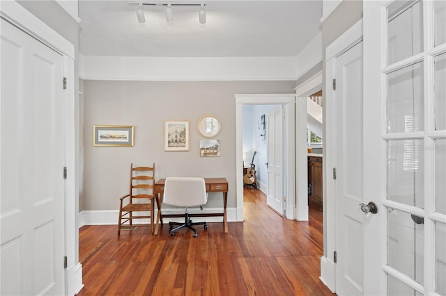 404 N Clara Ave, Deland, FL 32720 - office area with dark wood finished floors and rail lighting
