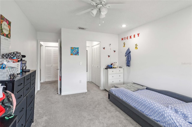6102 Curry Ford Rd Unit 202, Orlando, FL 32822 - bedroom with a closet, ceiling fan, light colored carpet, baseboards, and visible vents