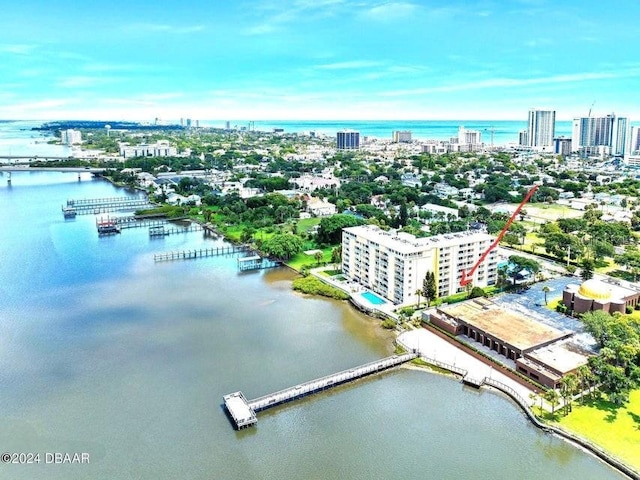 145 N Halifax Ave Unit 205, Daytona Beach, FL 32118 - drone / aerial view featuring a city view and a water view