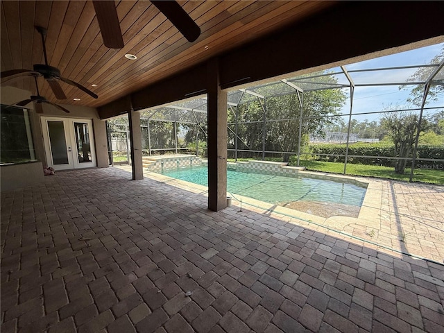 708 Palenci Ct, Winter Springs, FL 32708 - swimming pool with a ceiling fan, a patio area, french doors, and a lanai