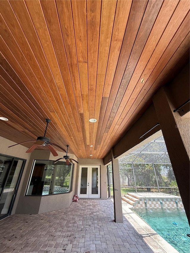 708 Palenci Ct, Winter Springs, FL 32708 - view of patio with french doors, ceiling fan, a lanai, and an outdoor pool