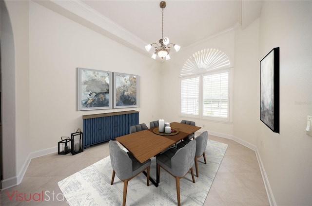 878 Cardinal Pointe Cv, Sanford, FL 32771 - dining space featuring crown molding, light tile patterned flooring, baseboards, and an inviting chandelier