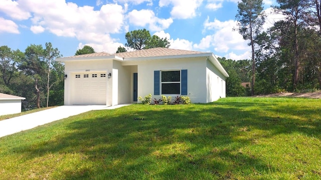 8990 Glenarm Way, Weeki Wachee, FL 34613 - view of front of property featuring a garage, stucco siding, concrete driveway, and a front yard