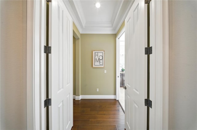 7624 Pointe Venezia Dr, Orlando, FL 32836 - corridor with ornamental molding and dark wood-style floors