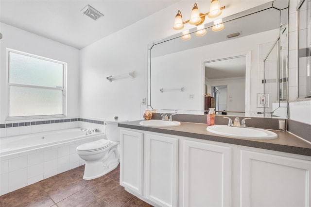 full bath with a bath, visible vents, tile patterned flooring, and a sink