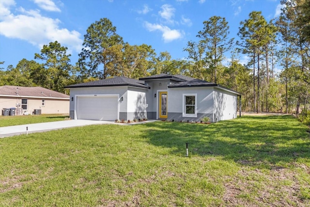 3851 W Wilburton Dr, Citrus Springs, FL 34433 - view of front of home featuring stucco siding, a front lawn, concrete driveway, and an attached garage
