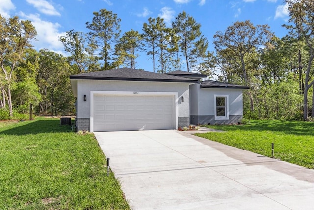3851 W Wilburton Dr, Citrus Springs, FL 34433 - ranch-style house with a garage, a front lawn, concrete driveway, and stucco siding