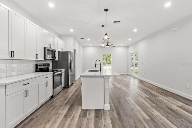 3851 W Wilburton Dr, Citrus Springs, FL 34433 - kitchen featuring decorative backsplash, a sink, appliances with stainless steel finishes, visible vents, and recessed lighting