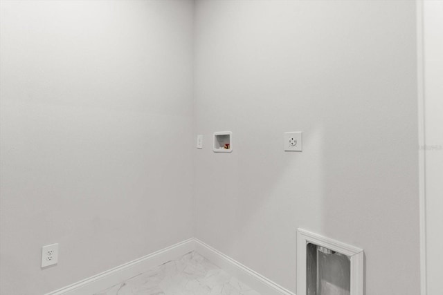 3851 W Wilburton Dr, Citrus Springs, FL 34433 - clothes washing area featuring hookup for an electric dryer, marble finish floor, baseboards, hookup for a washing machine, and laundry area