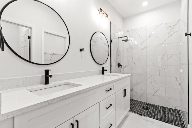 3851 W Wilburton Dr, Citrus Springs, FL 34433 - bathroom featuring a marble finish shower, a sink, double vanity, and marble finish floor