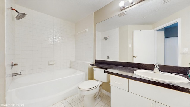 bathroom featuring shower / bathtub combination, toilet, tile patterned flooring, and vanity