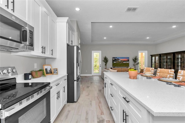 6725 SW 131st Cir, Ocala, FL 34481 - kitchen with white cabinets, recessed lighting, appliances with stainless steel finishes, and light wood finished floors