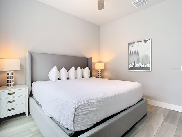7770 Sandy Ridge Dr Unit 139, Reunion, FL 34747 - bedroom featuring light wood-type flooring, visible vents, a ceiling fan, and baseboards