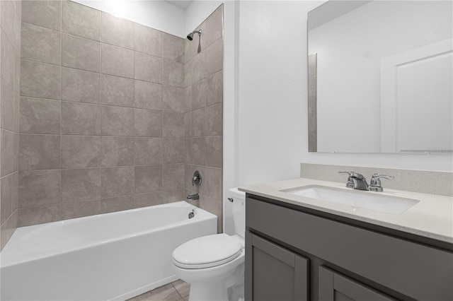 full bath with toilet, shower / bathtub combination, vanity, and tile patterned floors