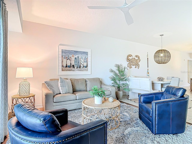 5300 S Atlantic Ave Unit 9-302, New Smyrna Beach, FL 32169 - living room featuring a ceiling fan and baseboards