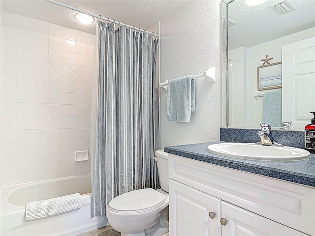 5300 S Atlantic Ave Unit 9-302, New Smyrna Beach, FL 32169 - bathroom featuring shower / tub combo, toilet, a textured ceiling, and visible vents