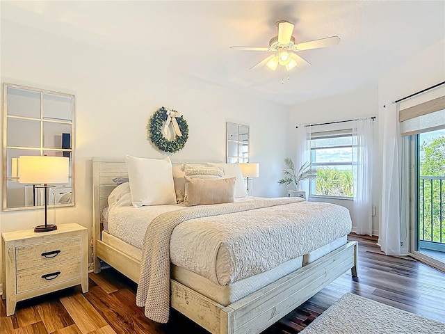 5300 S Atlantic Ave Unit 9-302, New Smyrna Beach, FL 32169 - bedroom with ceiling fan, wood finished floors, and access to exterior