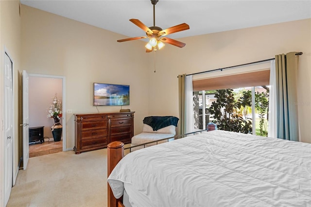 2710 Alabaster Ave, Orlando, FL 32833 - bedroom featuring a ceiling fan, a high ceiling, and light colored carpet