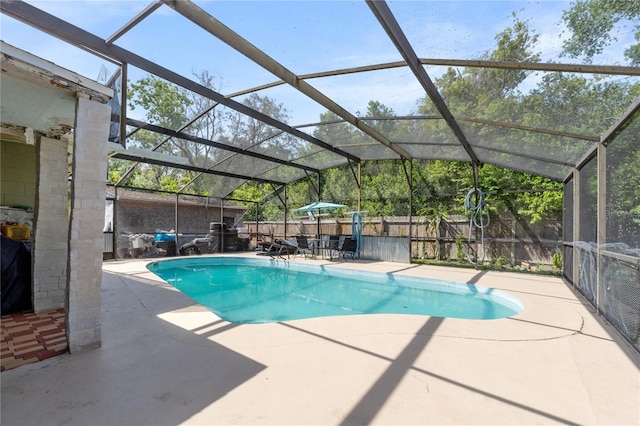 view of pool featuring a fenced backyard, a patio, and a fenced in pool