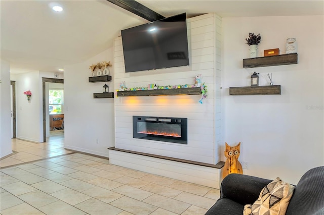3328 Fox Rdg, Winter Haven, FL 33884 - living room featuring light tile patterned floors, a glass covered fireplace, and recessed lighting