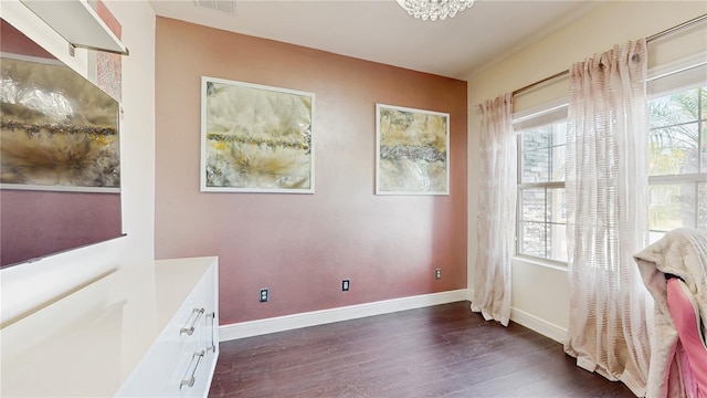 4002 Scarlet Branch Rd, Orlando, FL 32824 - interior space with baseboards, visible vents, a chandelier, and dark wood-type flooring