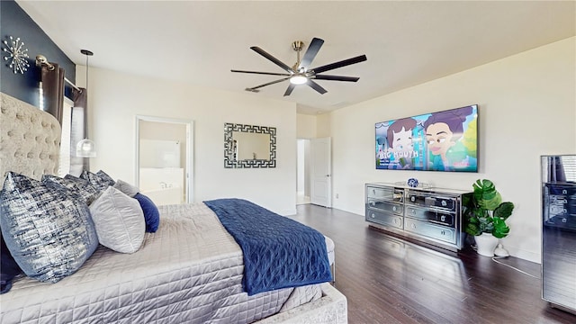 4002 Scarlet Branch Rd, Orlando, FL 32824 - bedroom featuring connected bathroom, a ceiling fan, baseboards, and wood finished floors