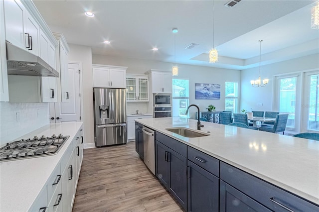 kitchen featuring white cabinets, appliances with stainless steel finishes, under cabinet range hood, and a sink