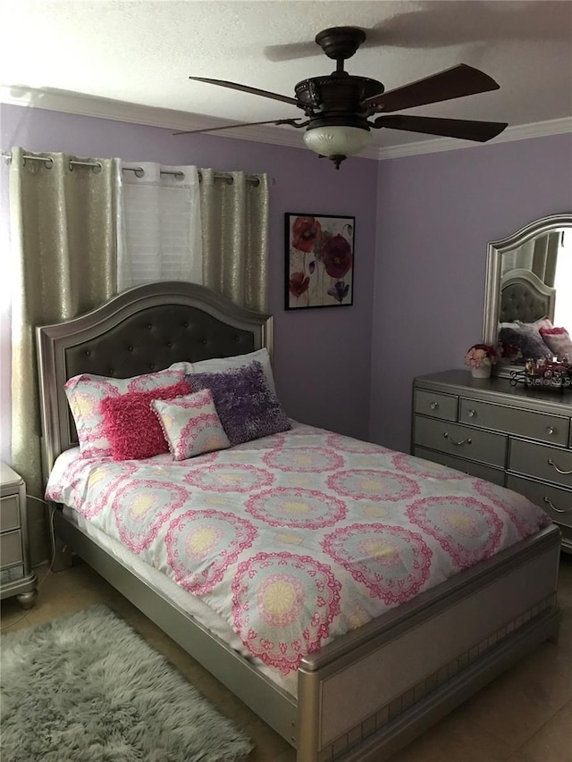 4251 Anthony Ln, Orlando, FL 32822 - bedroom with ceiling fan, crown molding, and tile patterned flooring