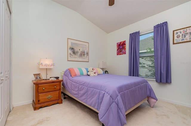 3321 San Jacinto Cir Unit 116, Sanford, FL 32771 - bedroom featuring lofted ceiling, carpet flooring, baseboards, and ceiling fan