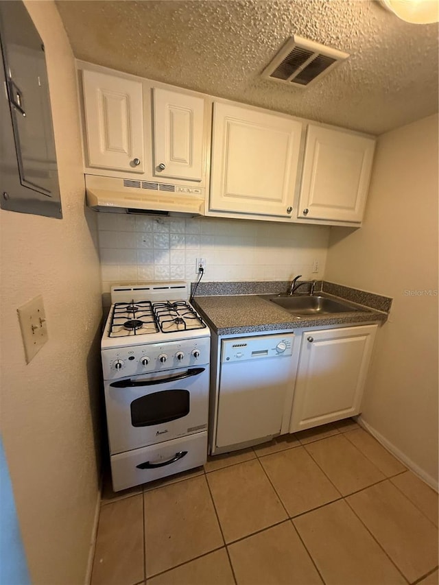 128 Water Front Way Unit 300, Altamonte Springs, FL 32701 - kitchen featuring electric panel, visible vents, a sink, under cabinet range hood, and white appliances