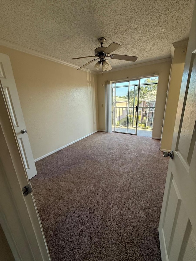 128 Water Front Way Unit 300, Altamonte Springs, FL 32701 - unfurnished room with ceiling fan, a textured ceiling, crown molding, baseboards, and carpet