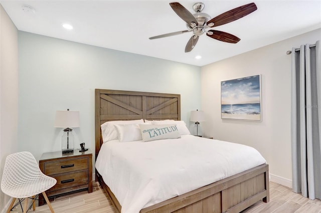 8044 Lost Shaker Ln, Kissimmee, FL 34747 - bedroom featuring light wood-type flooring, baseboards, ceiling fan, and recessed lighting