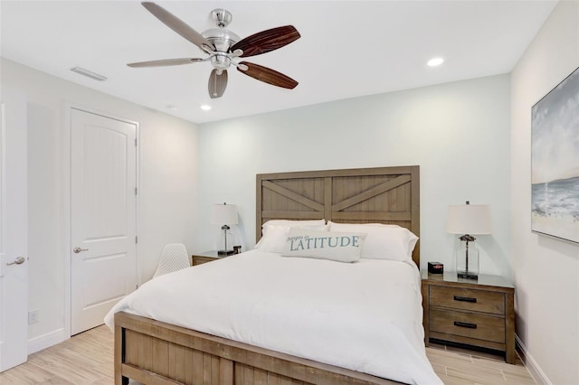 8044 Lost Shaker Ln, Kissimmee, FL 34747 - bedroom featuring light wood finished floors, baseboards, recessed lighting, and ceiling fan