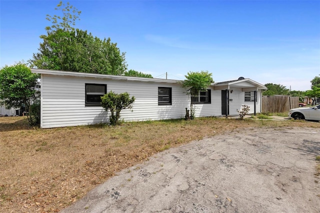 ranch-style house with fence