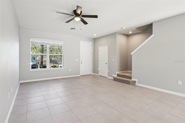 6013 Blue Lily Way, Winter Garden, FL 34787 - unfurnished living room with stairs, ceiling fan, light tile patterned flooring, and recessed lighting