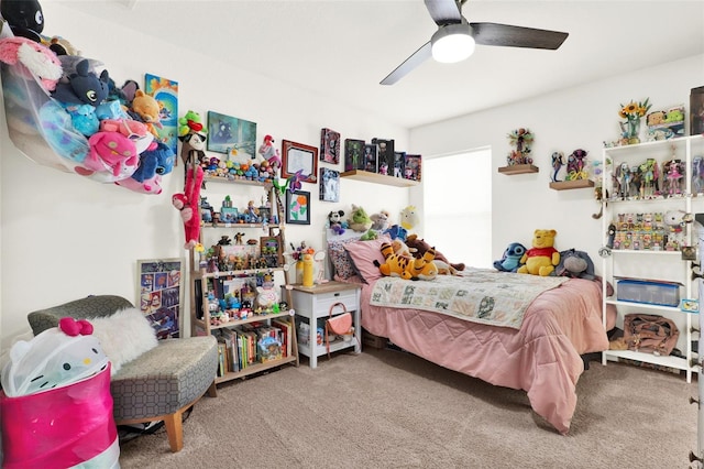 carpeted bedroom with a ceiling fan