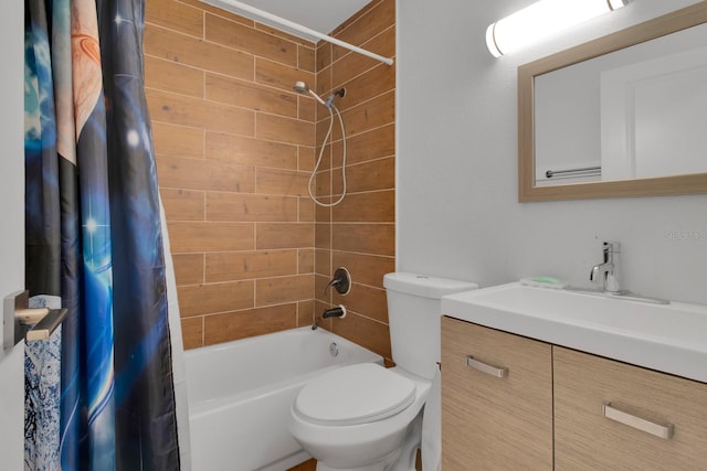 6464 Inca St, Orlando, FL 32807 - bathroom featuring toilet, shower / bathtub combination with curtain, and vanity