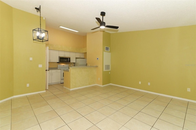 unfurnished living room featuring baseboards, a ceiling fan, and light tile patterned flooring