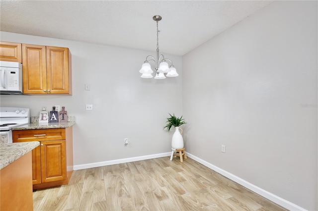 956 Salt Pond Pl Unit 207, Altamonte Springs, FL 32714 - unfurnished dining area with light wood-type flooring, a chandelier, and baseboards