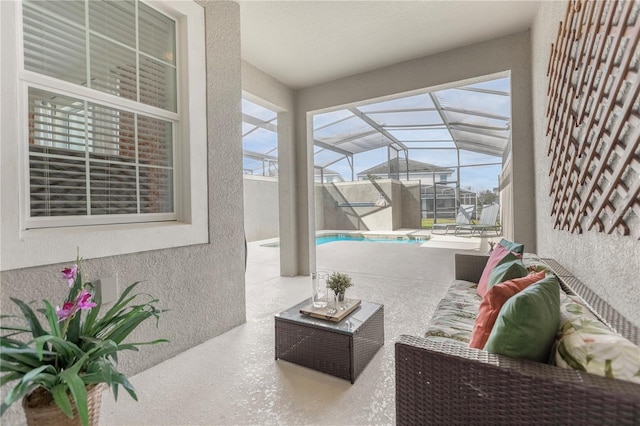 9025 Dogleg Dr, Davenport, FL 33896 - exterior space with an outdoor pool, an outdoor hangout area, and glass enclosure