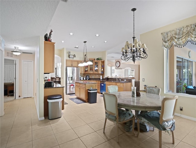4675 Ficus Dr, Beverly Hills, FL 34465 - dining area with recessed lighting, an inviting chandelier, light tile patterned floors, baseboards, and visible vents