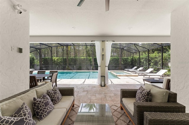 8017 Chilton Dr, Orlando, FL 32836 - view of swimming pool with an outdoor living space, a patio area, a lanai, and a pool with connected hot tub