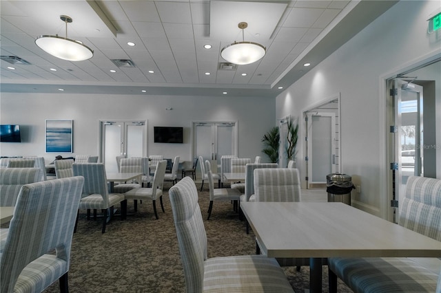 15242 Sunny Day Dr, Bradenton, FL 34211 - carpeted dining area featuring a drop ceiling and visible vents