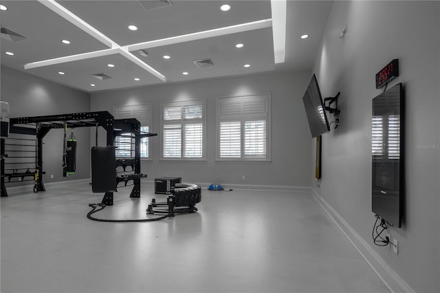 15242 Sunny Day Dr, Bradenton, FL 34211 - workout area featuring baseboards, visible vents, and recessed lighting
