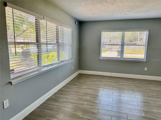 3735 Alabama Ave NE, Saint Petersburg, FL 33703 - unfurnished room featuring wood finish floors, a textured ceiling, baseboards, and plenty of natural light