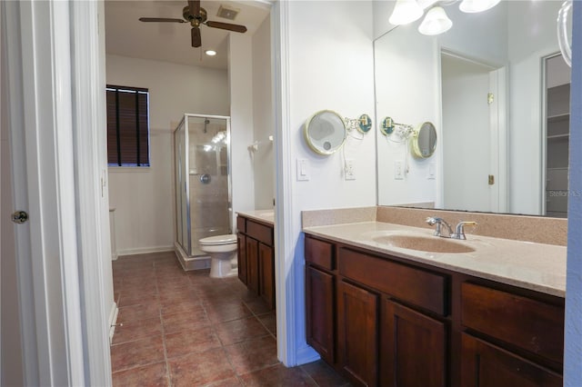 7613 Bay Port Rd Unit 34, Orlando, FL 32819 - full bath with tile patterned flooring, ceiling fan, vanity, visible vents, and a stall shower