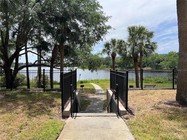 gate featuring a water view